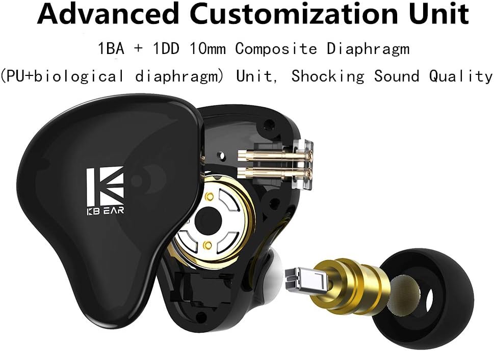 Detalle 2 de KBEAR KS2 Hybrid IEM Earphones, 1BA + 1DD, Detachable Cable, Blue-Purple
