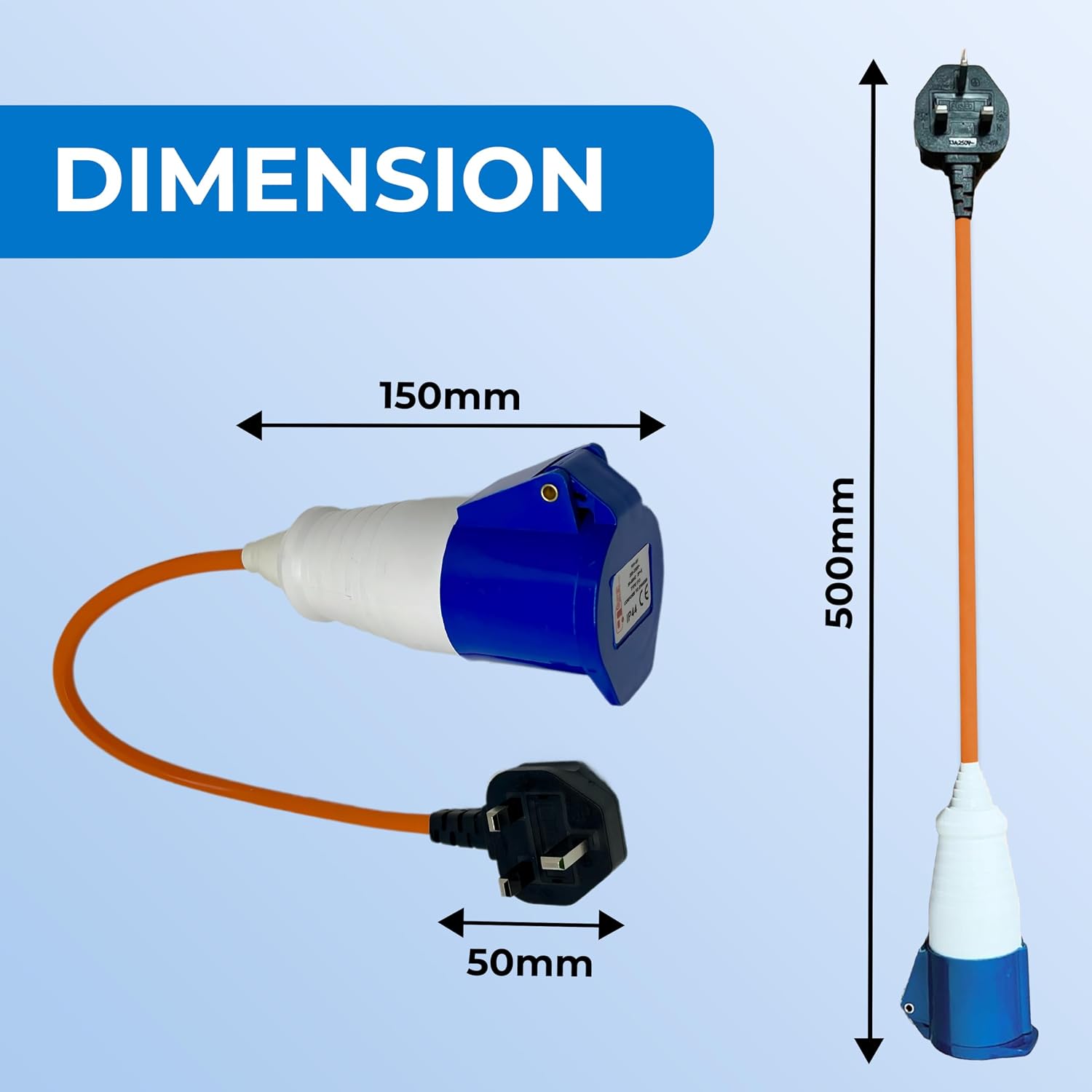 Thumbnail 1 de Double Dragon EU 230V Caravan Mains Hook-Up Converter (16A Schuko to 16A CEE, IP44) – 42cm Hi-Vis Cable Adapter