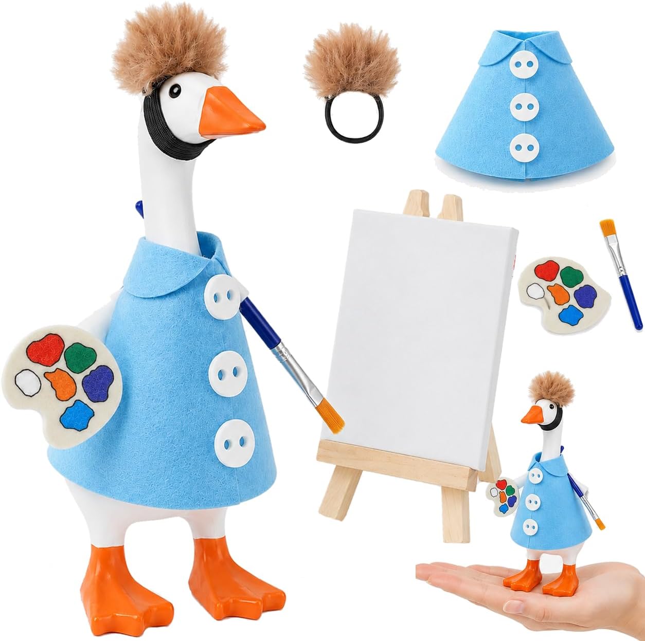 Detalle de SECVOY 7-Inch Desk Goose Artist Outfit with Blue Smock and Mini Easel