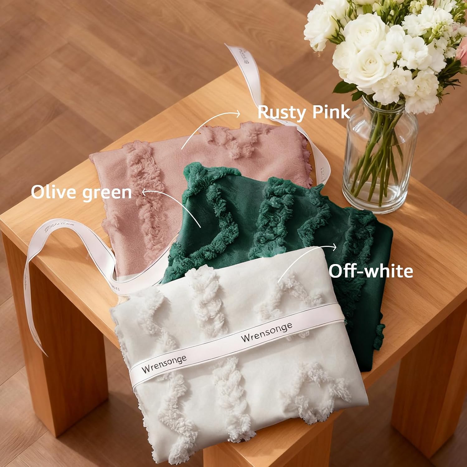 Detalle 1 de WRENSONGE Tuft Queen Comforter Set, 7-Piece Rusty Pink Tufted Bedding