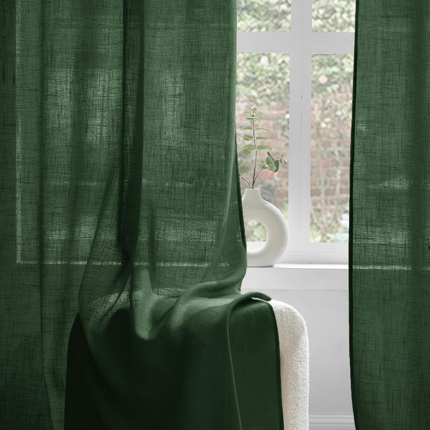 Thumbnail 2 de Woaboy Cortinas de Lino Visillo Modernas 2 Piezas 140x245cm Verde