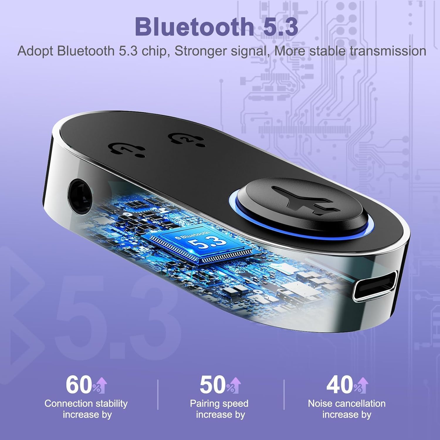 Detalle de OQIMAX Bluetooth 5.3-audiozender met 3,5mm-aansluiting, dubbele verbinding en 16 uur