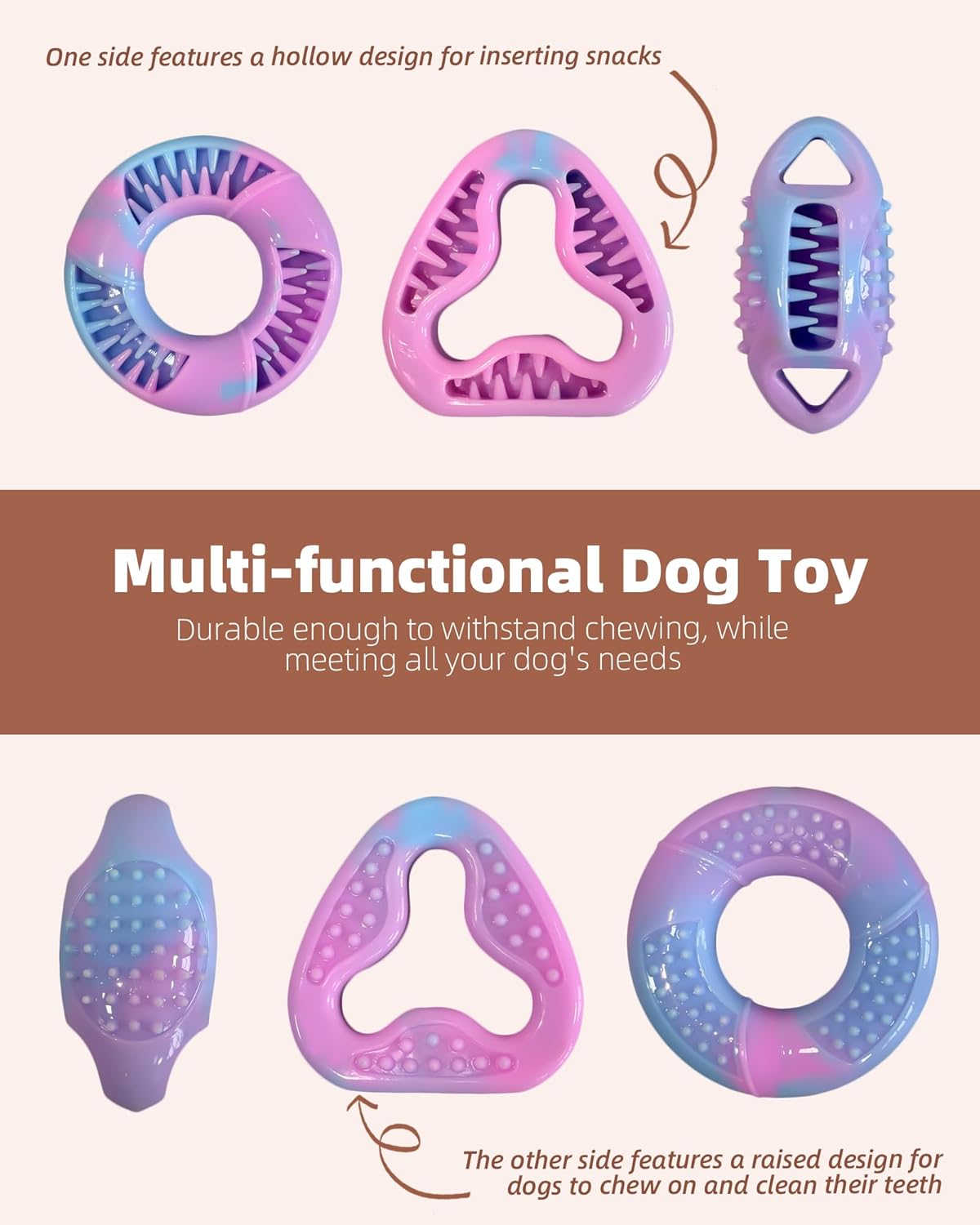 Detalle de ETIALURE Pink Puppy Teething Toys: Oval Rubber Chew & Treat Dispenser for Small Dogs