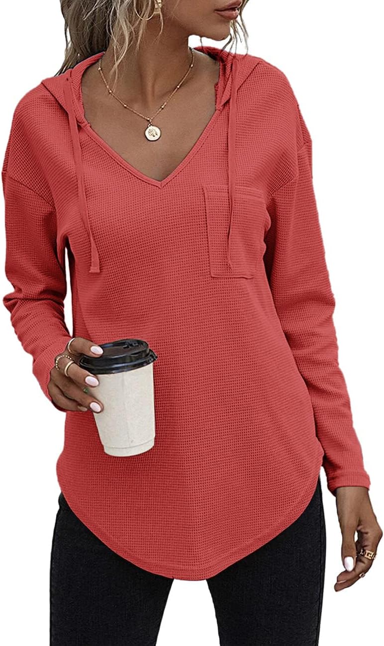 Thumbnail 6 de Cuptacc Pullover Damen Hoodie Langarm V-Ausschnitt – Kapuzenpullover, Einfarbig, Drawstring