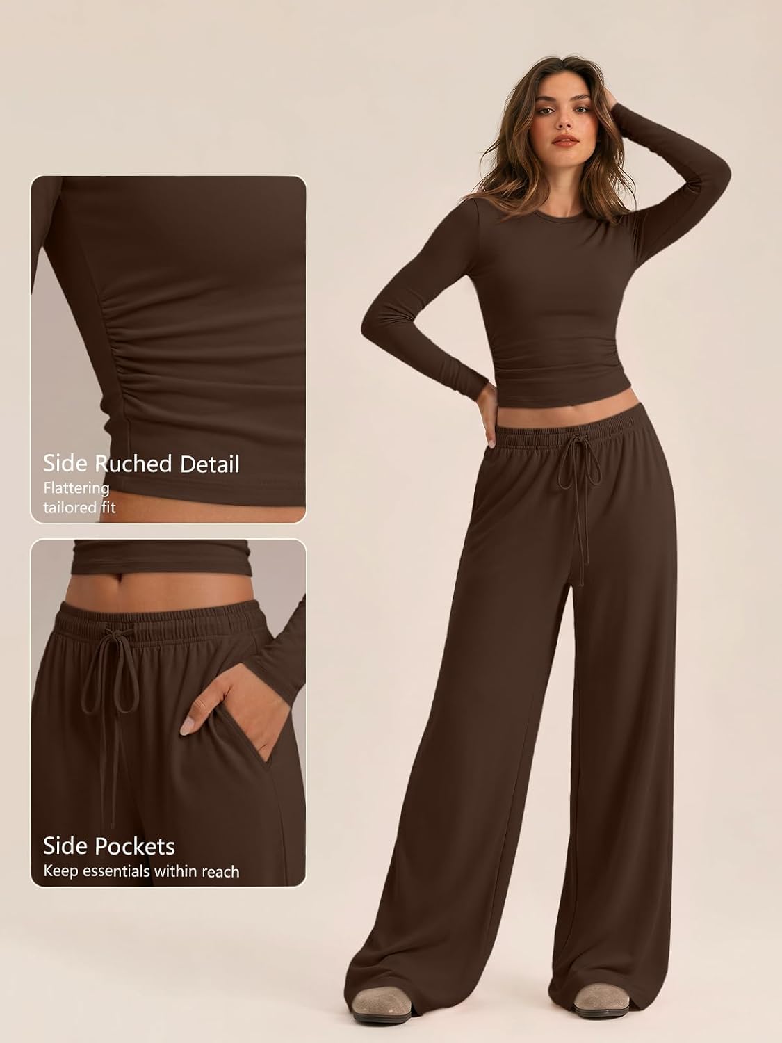 Detalle de Trendy Queen Women's 2 Piece Fall Lounge Set with Pockets – Cozy, Practical, All-Season Wear