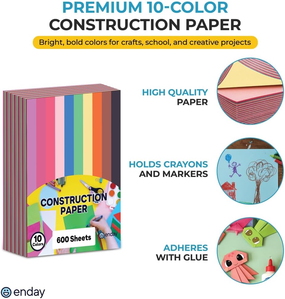 Detalle 2 de Enday Construction Paper Assorted Colors (9" x 12"), 600 Sheets