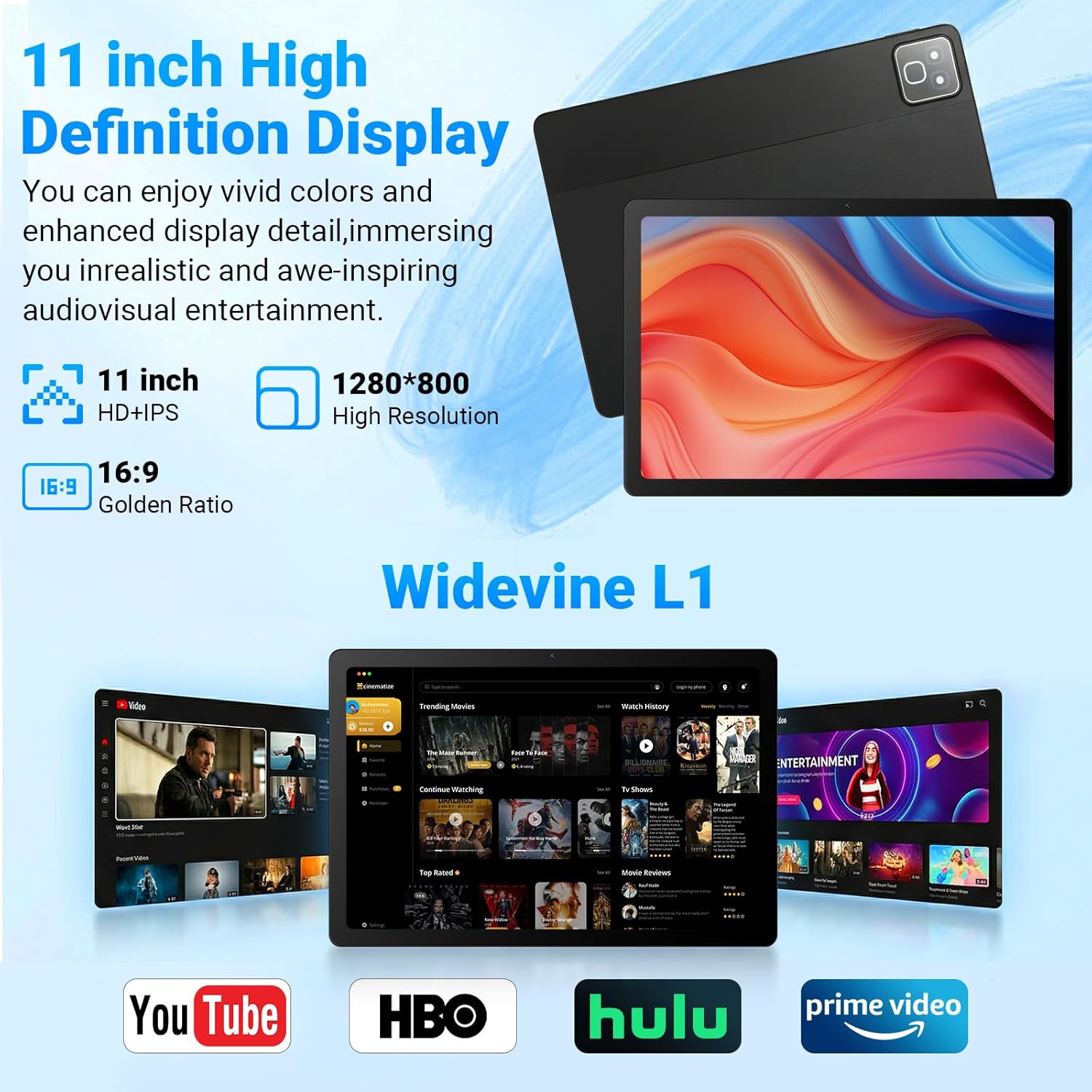 Detalle de MUISOO Android 16 Tablet with 11-inch display and 2-in-1 bundle