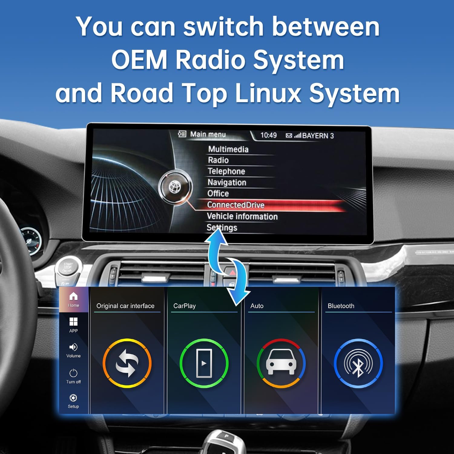 Detalle 2 de Road Top CarPlay autoradio touchscreen 12,3" per BMW Serie 5 F10/F11 (NBT) 2012-2016
