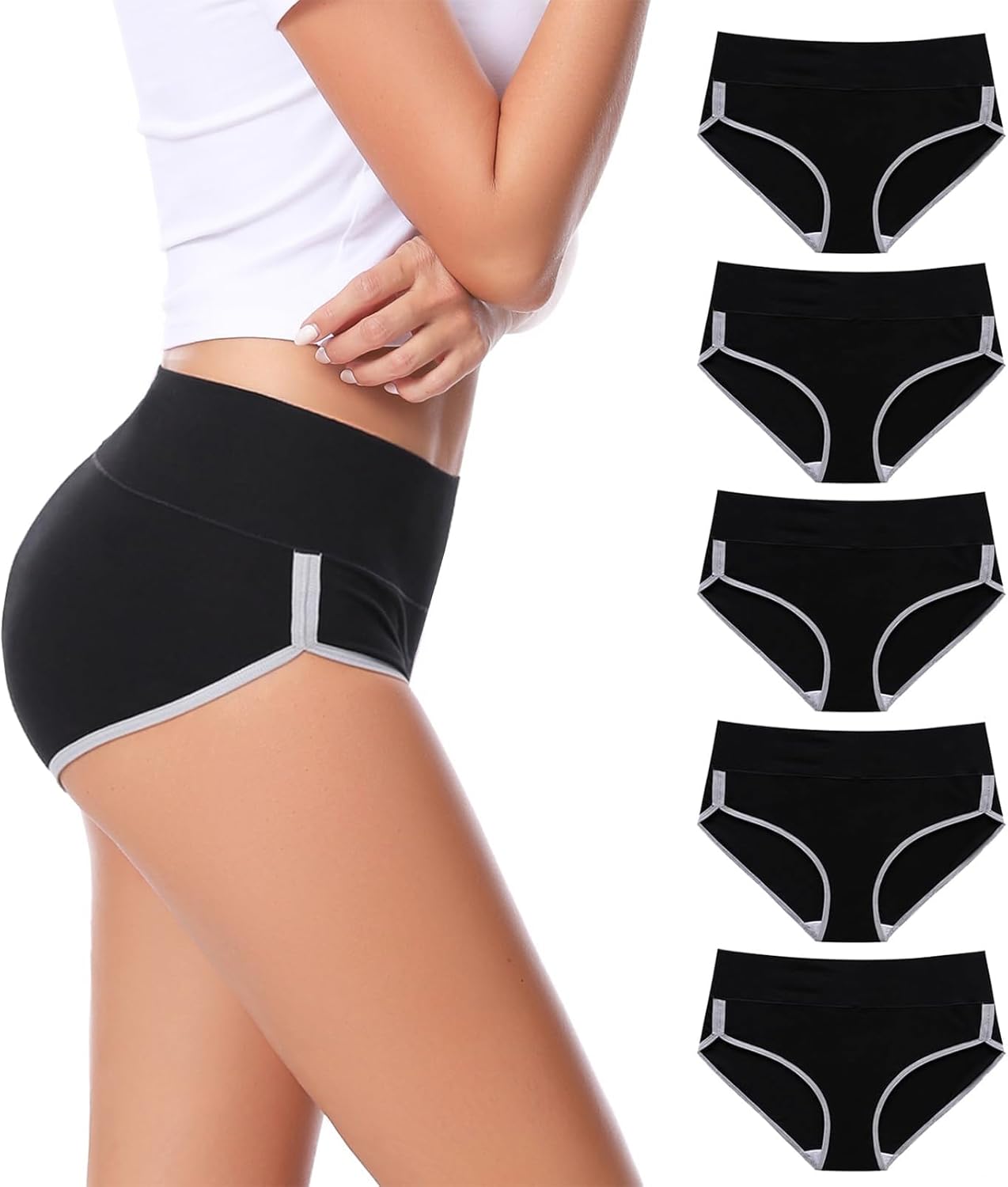 Detalle de CAILECOTTON Women's High-Waisted Cotton Hipster Panties, 5 Pack: Breathable Everyday Comfort