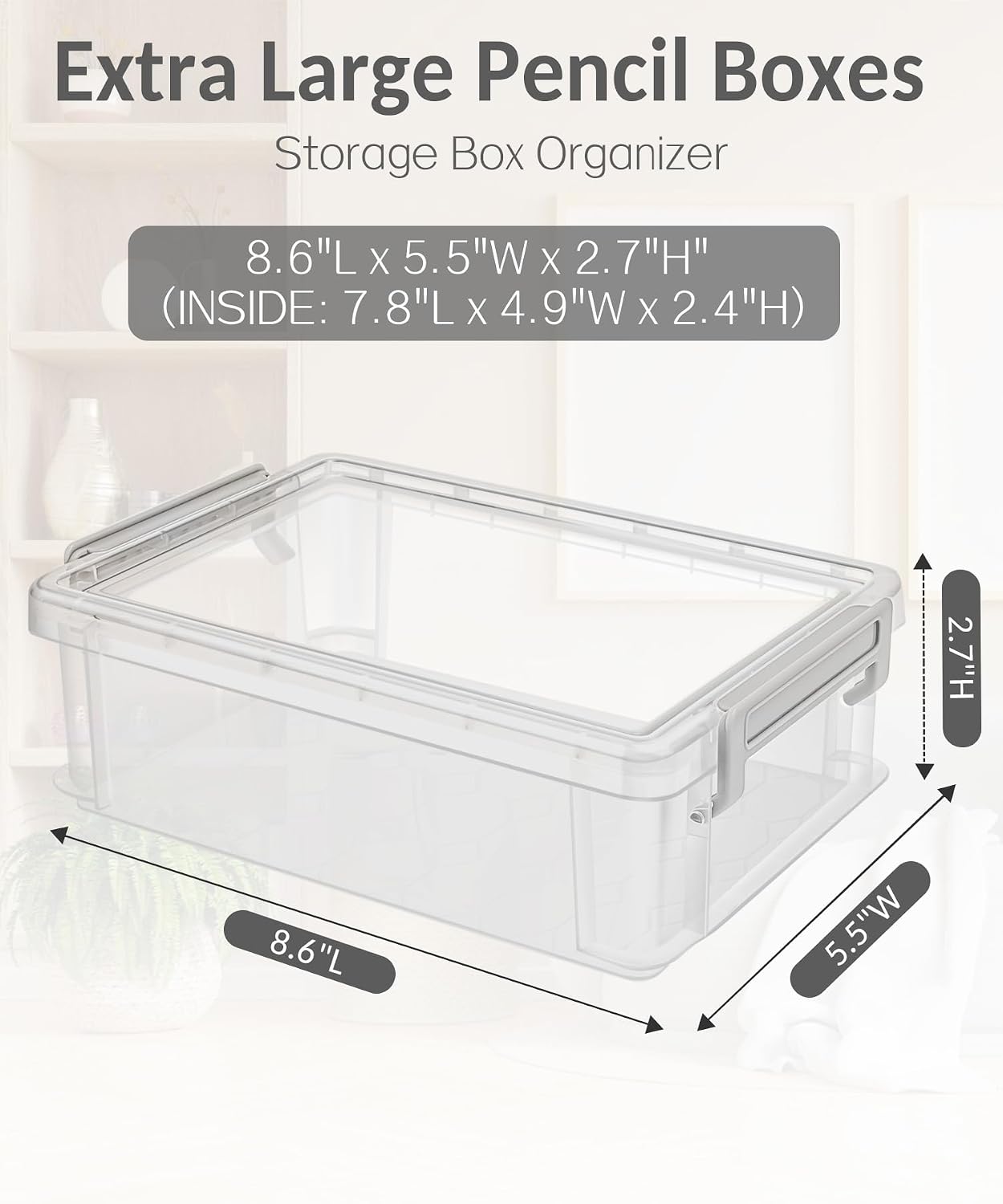 Detalle 2 de Sooez 6-Pack Extra-Large Pencil Boxes, Stackable Clear Plastic Cases