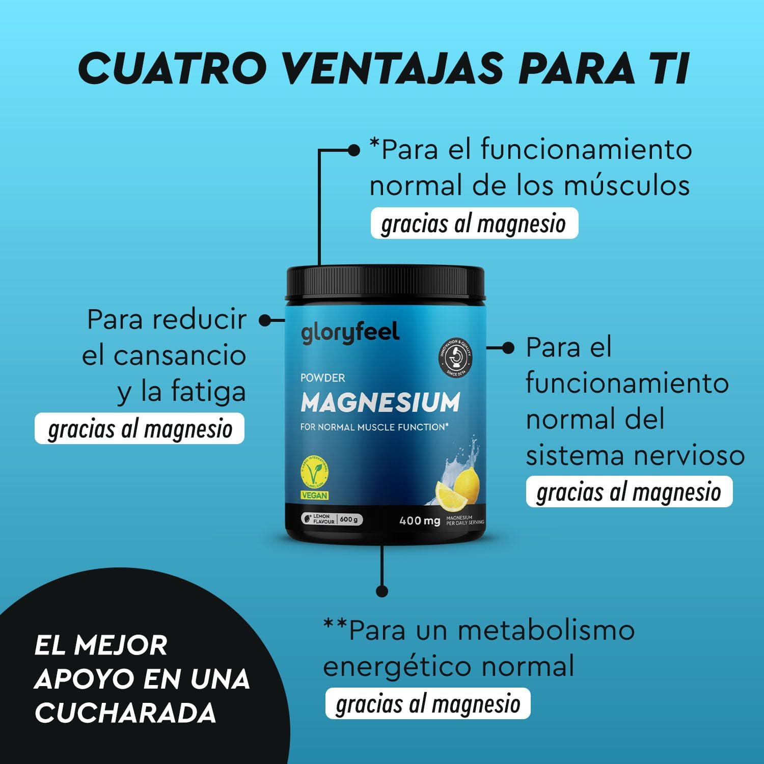 Detalle de Magnesio Complex 600g polvo para recuperación y energía