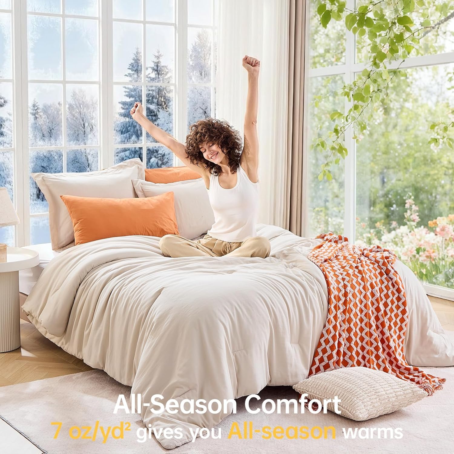 Thumbnail 3 de MUXHOMO Queen Size Comforter Set (Beige) — 3-Piece All-Season Down-Alternative Bedding