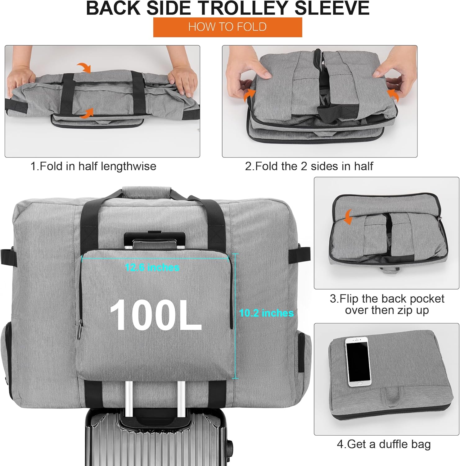 Detalle de Sac de Voyage Pliable 100L avec Compartiment à Chaussures — Léger, Confortable et Multifonction