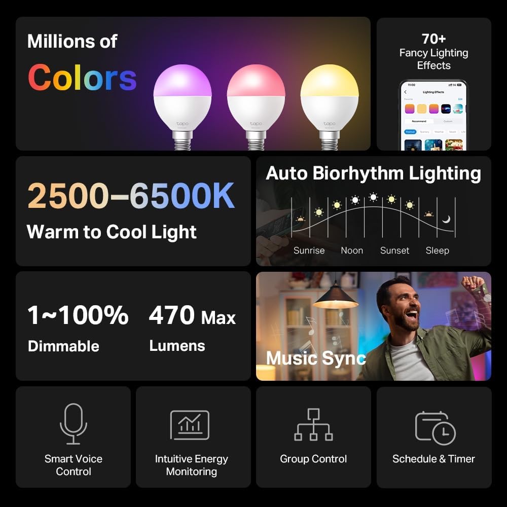 Detalle de Tapo L430P E14 Smart Bulb: Colourful, tunable and smart lighting without a hub