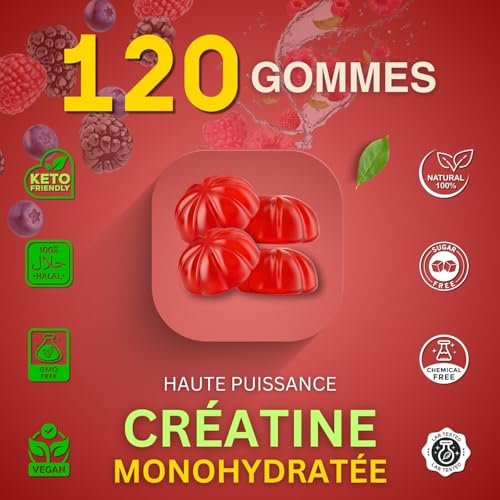 Detalle de Gene & Good Créatine Monohydrate 5000 mg – 120 Gummies Véganes & Halal, Arôme Baies