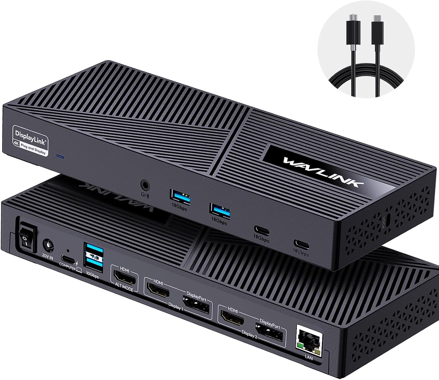Detalle de WAVLINK WL-UG63PD25 DisplayLink Docking Station for 3 Monitors, 100W PD