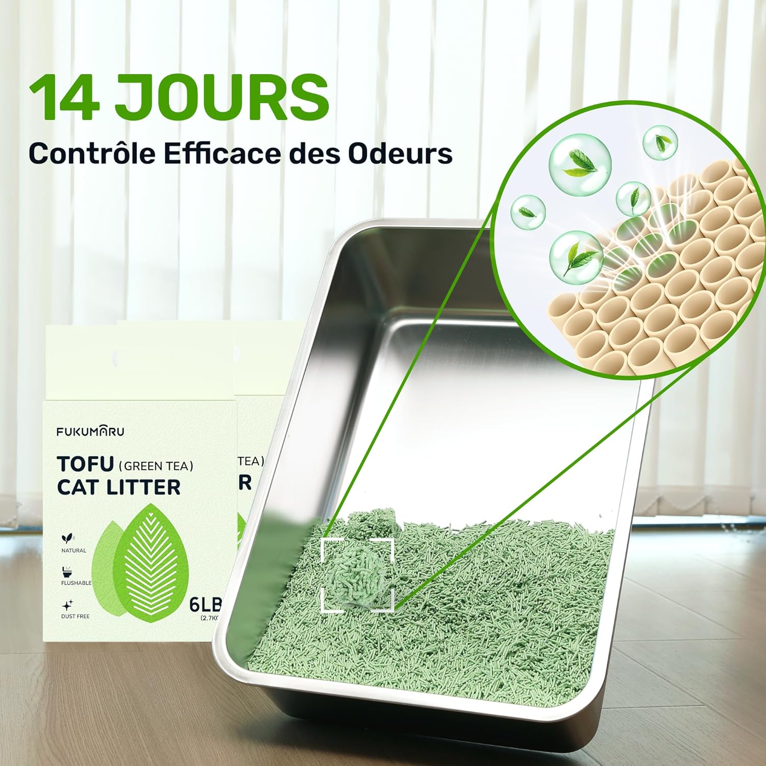 Thumbnail 5 de FUKUMARU Litière pour Chats en Tofu 10,8 kg – Litière agglomérante, parfumée au thé vert, sans poussière