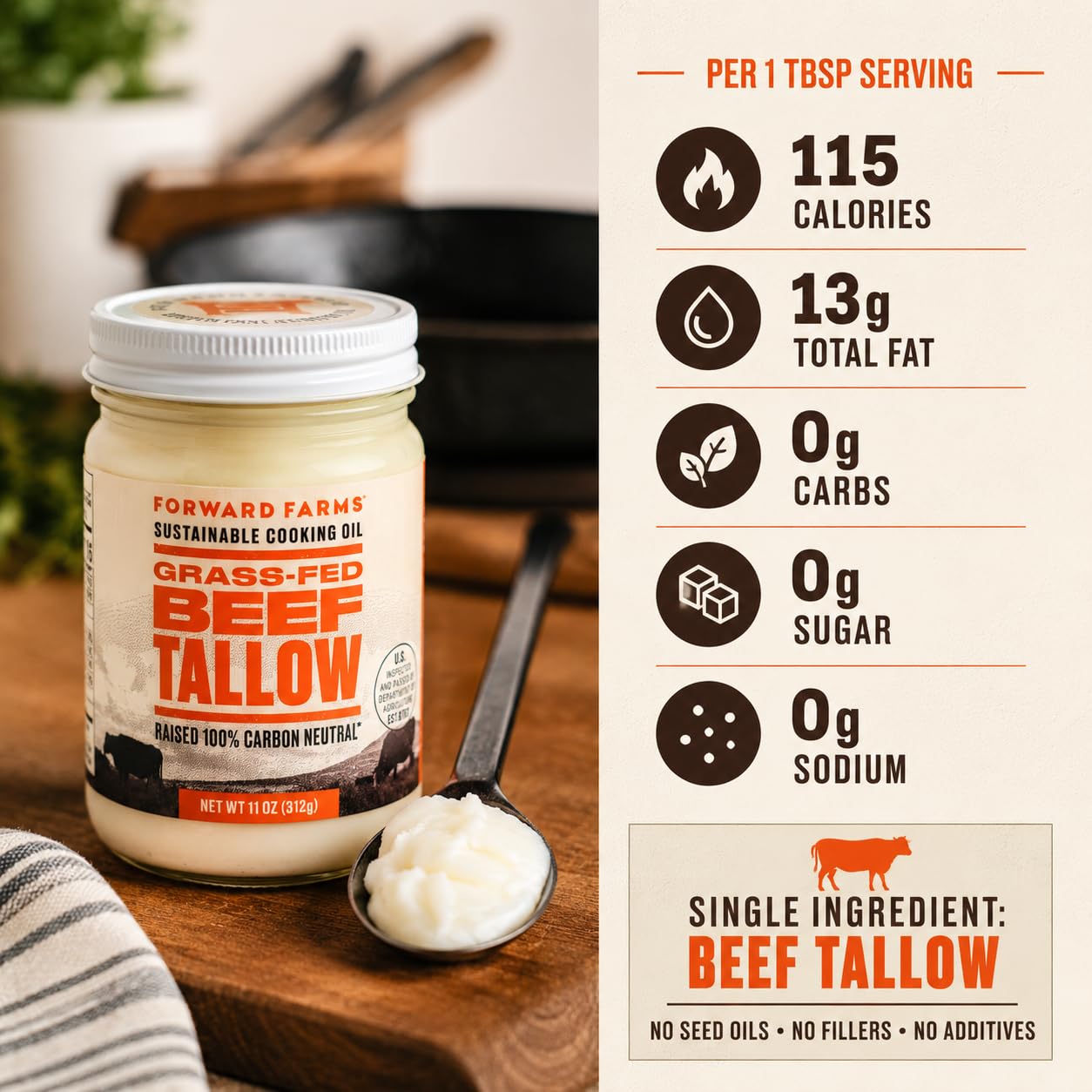 Thumbnail 1 de Forward Farms Beef Tallow for Cooking, Grass-Fed & Grass-Finished, 11 oz