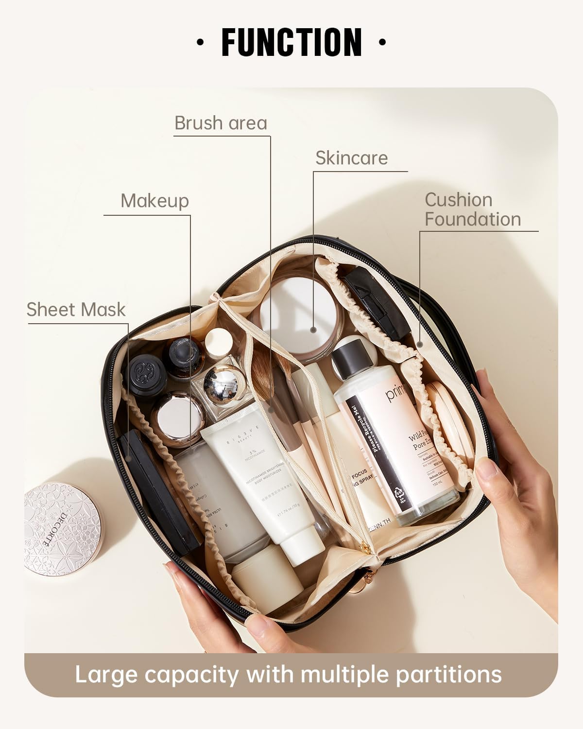 Thumbnail 1 de EACHY Travel Makeup Bag, Large Capacity Cosmetic Bag with Flat Open Design