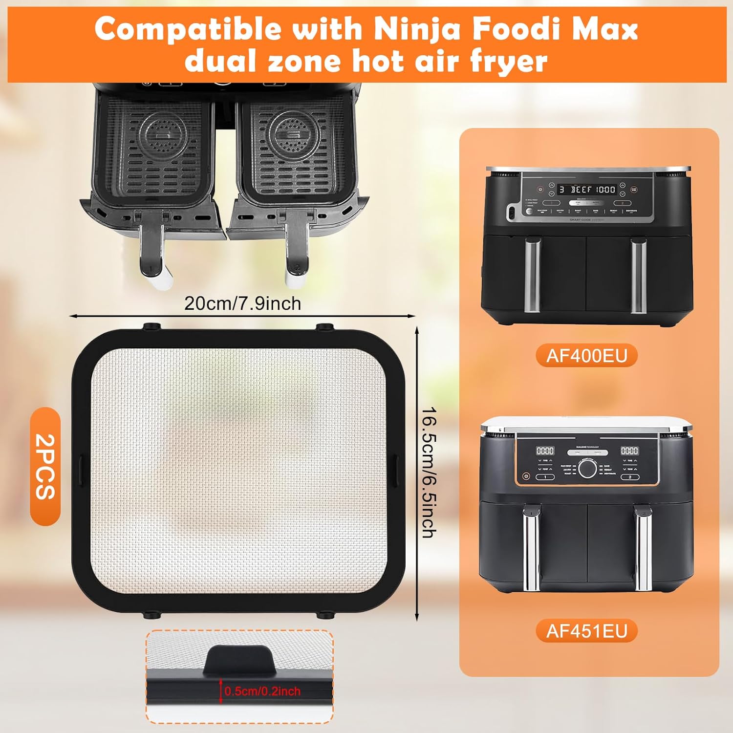 Thumbnail 1 de 2 Stück Edelstahl Spritzschutz für Ninja Foodi Max Dual Zone AF400EU & AF451EU – Feinmaschige, magnetische Abdeckung