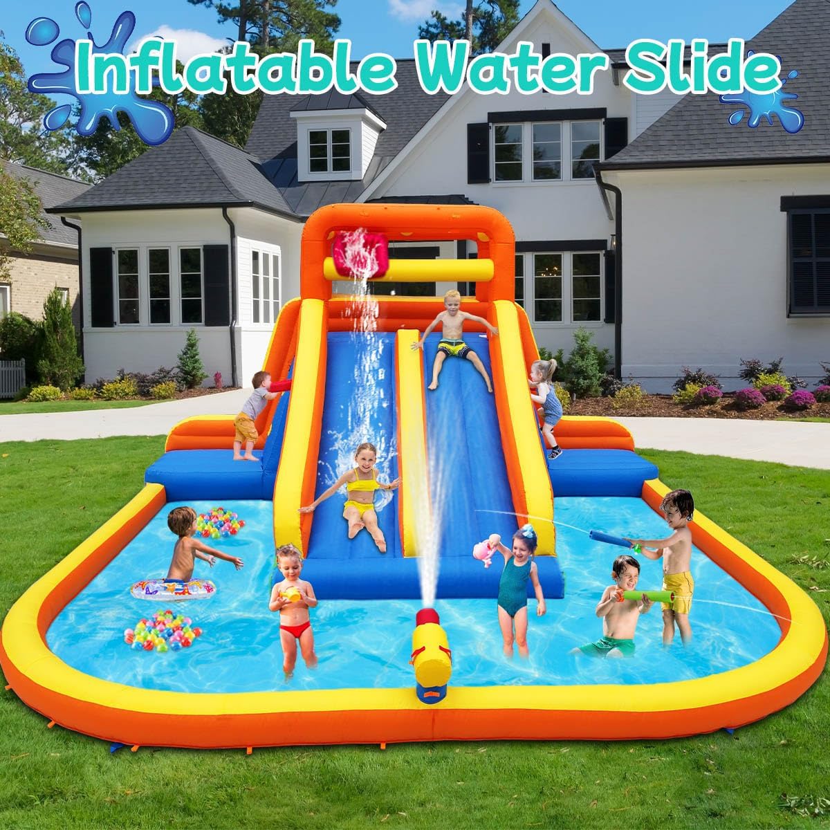 Detalle de HuaKastro 15.6x15FT Giant Inflatable Water Slide Park (Ages 5–12)