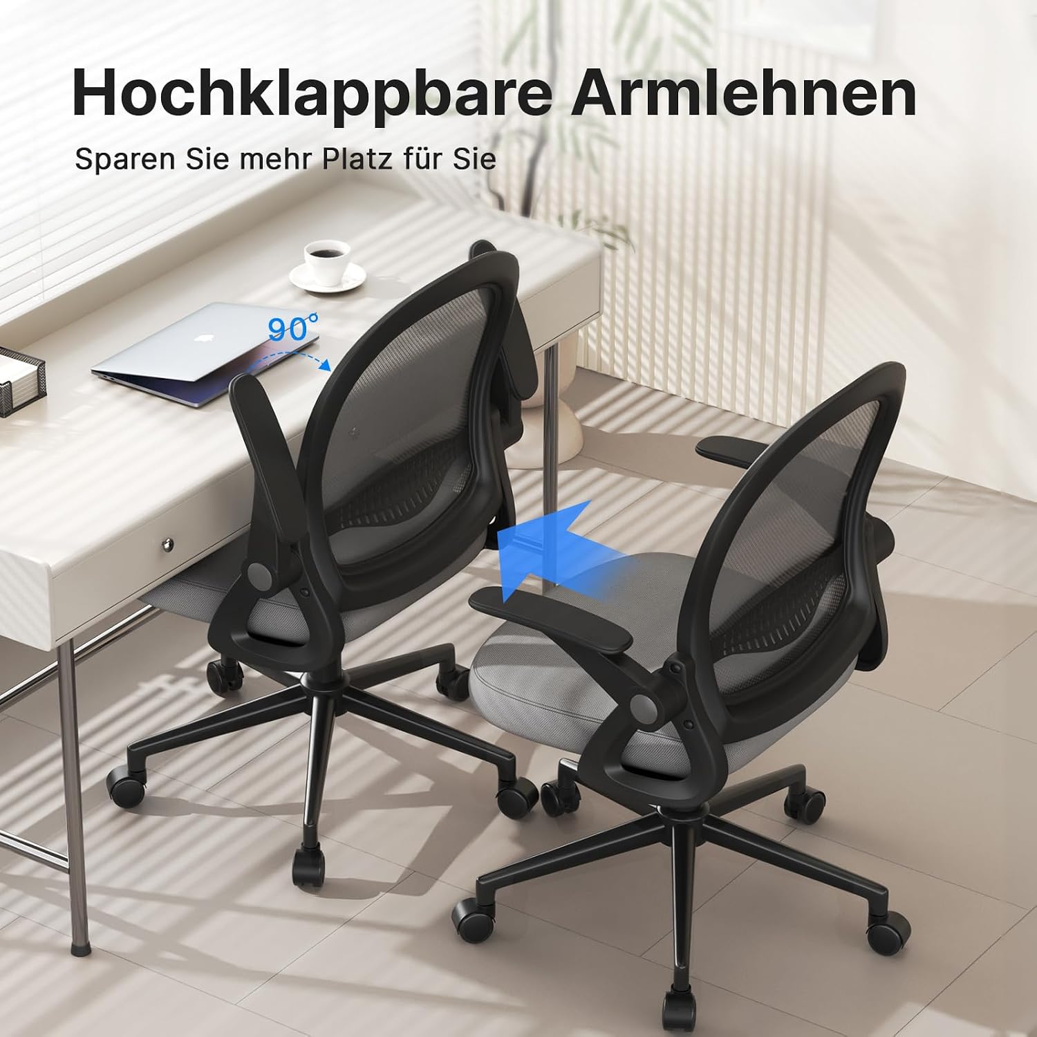 Thumbnail 6 de rattantree Ergonomischer Bürostuhl – atmungsaktive Netz-Rückenlehne, verstellbar, Armlehnen klappbar, Dunkelgrau