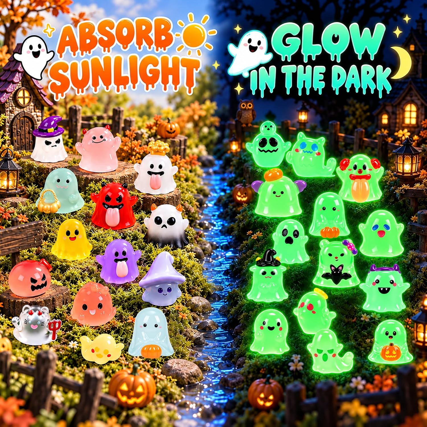Thumbnail 4 de QAUYETM Halloween Mini Ghost Figurines, 44-Style Glow-in-the-Dark Resin Set
