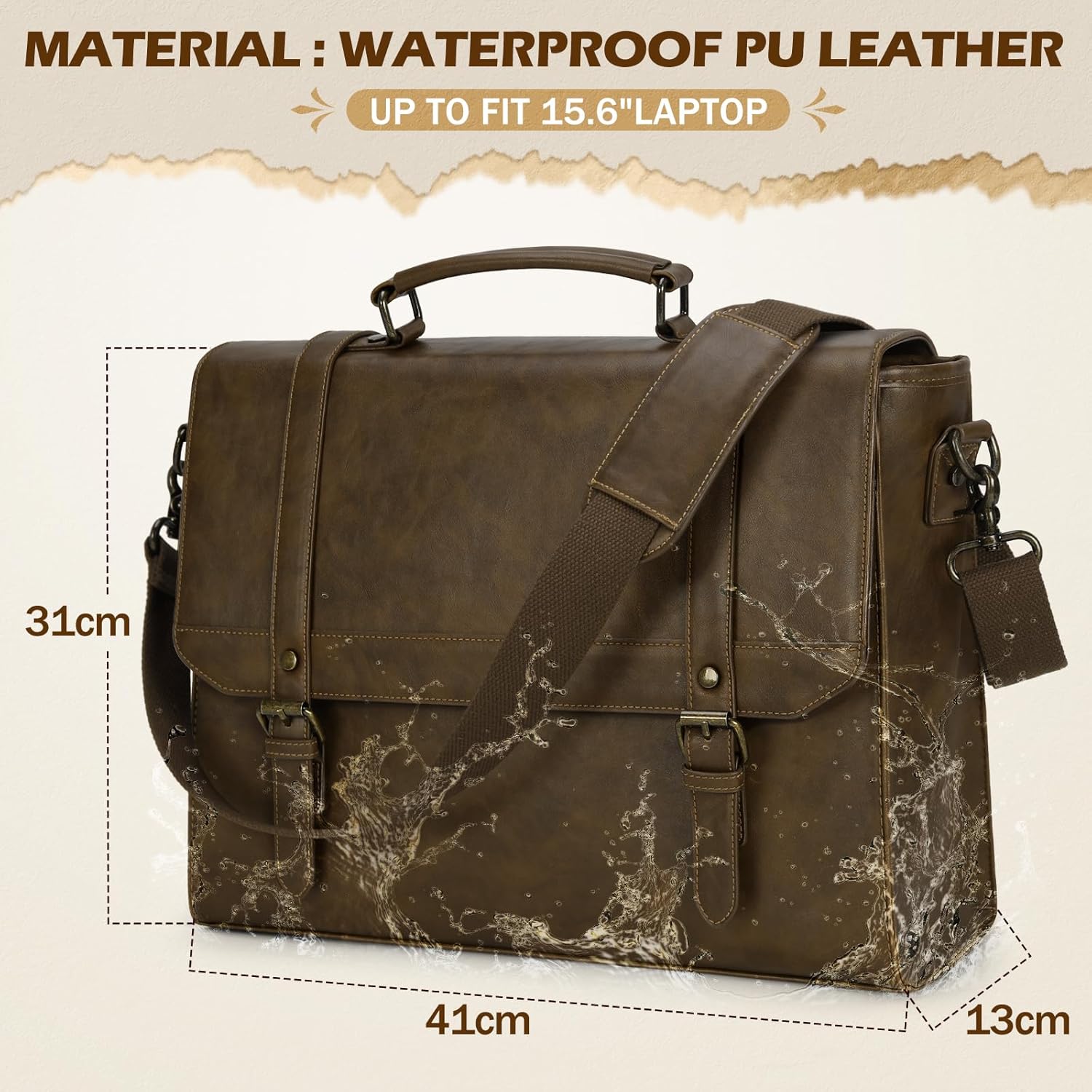 Thumbnail 1 de IGOLUMON Bandolera Hombre Cuero PU Impermeable 15,6"