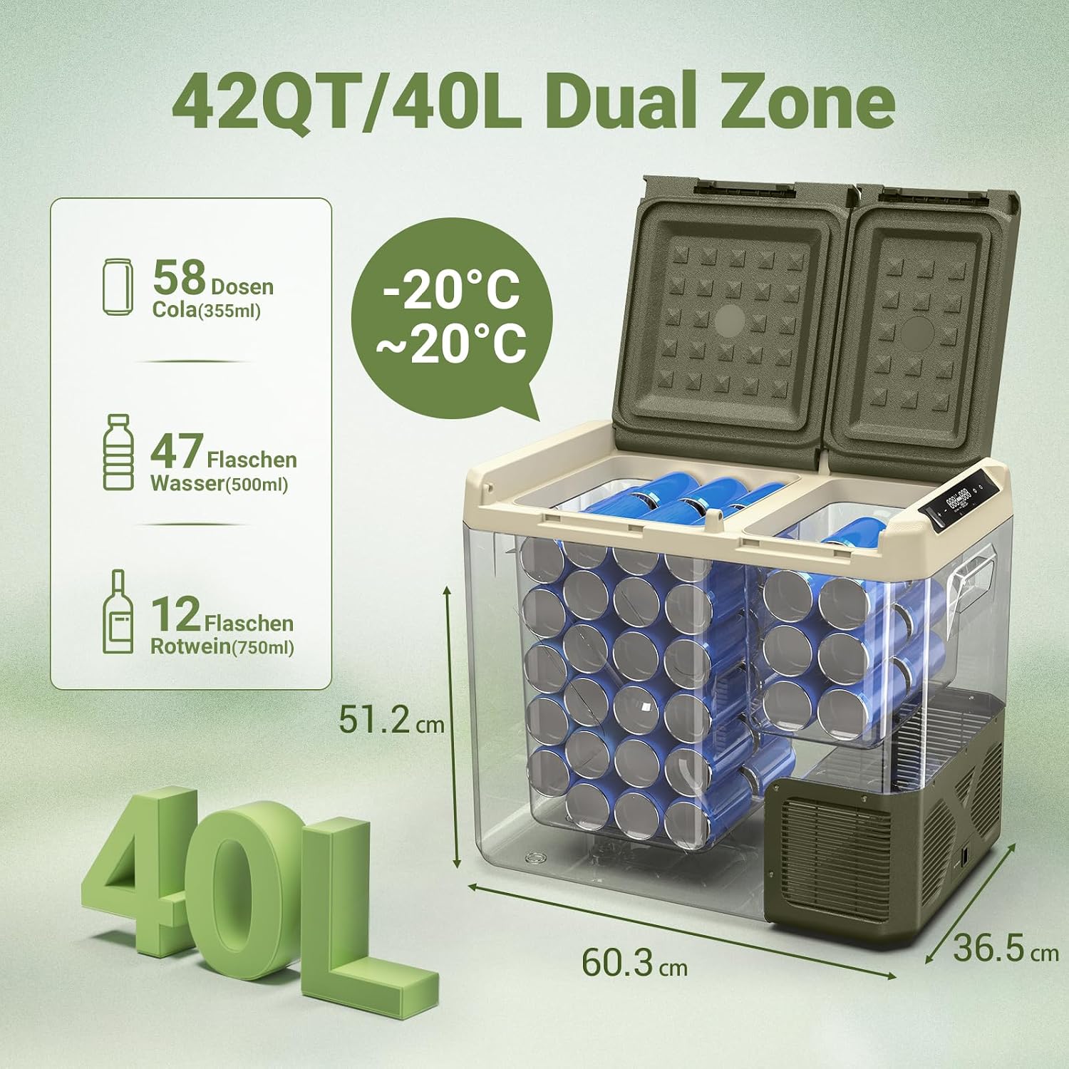 Detalle de AAOBOSI Kompressor-Kühlbox 40L Dual Zone