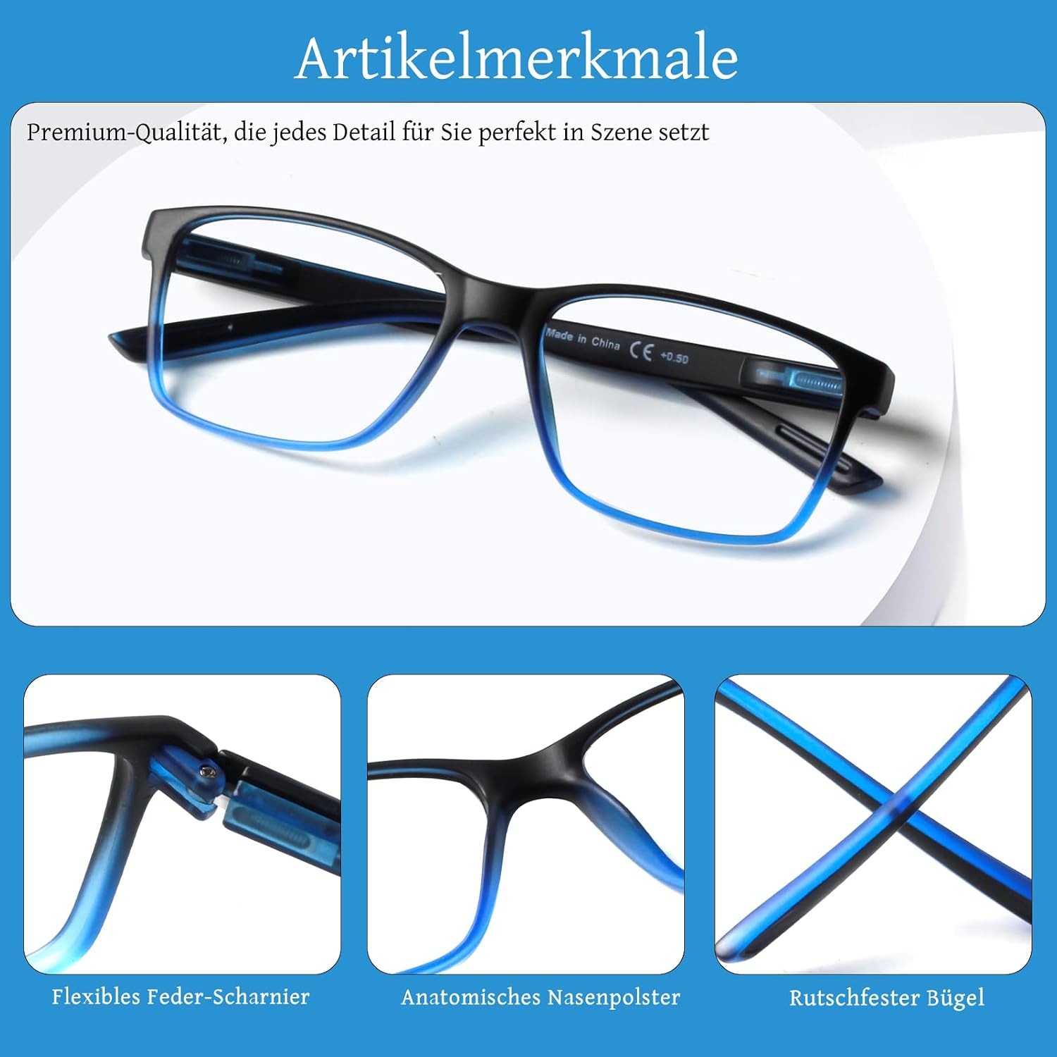Detalle de COJWIS Lesebrille Herren 2er Pack mit Blaulichtfilter – Lesebrille und Alltagsbegleiter im eleganten Mattschwarz