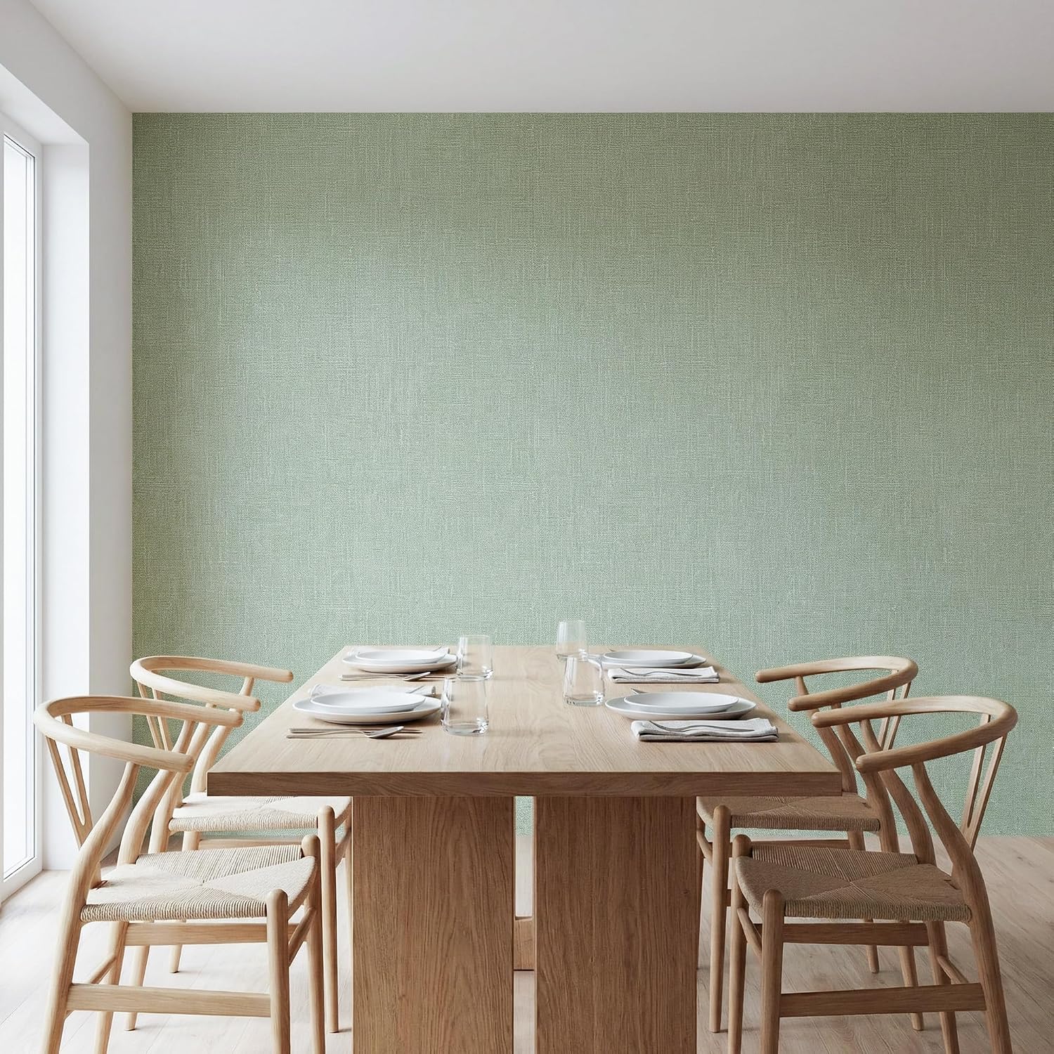 Detalle 2 de WADILE WDL-QZ-02-CL-60-12M Grasscloth Peel-and-Stick Wallpaper, Light Green Vinyl