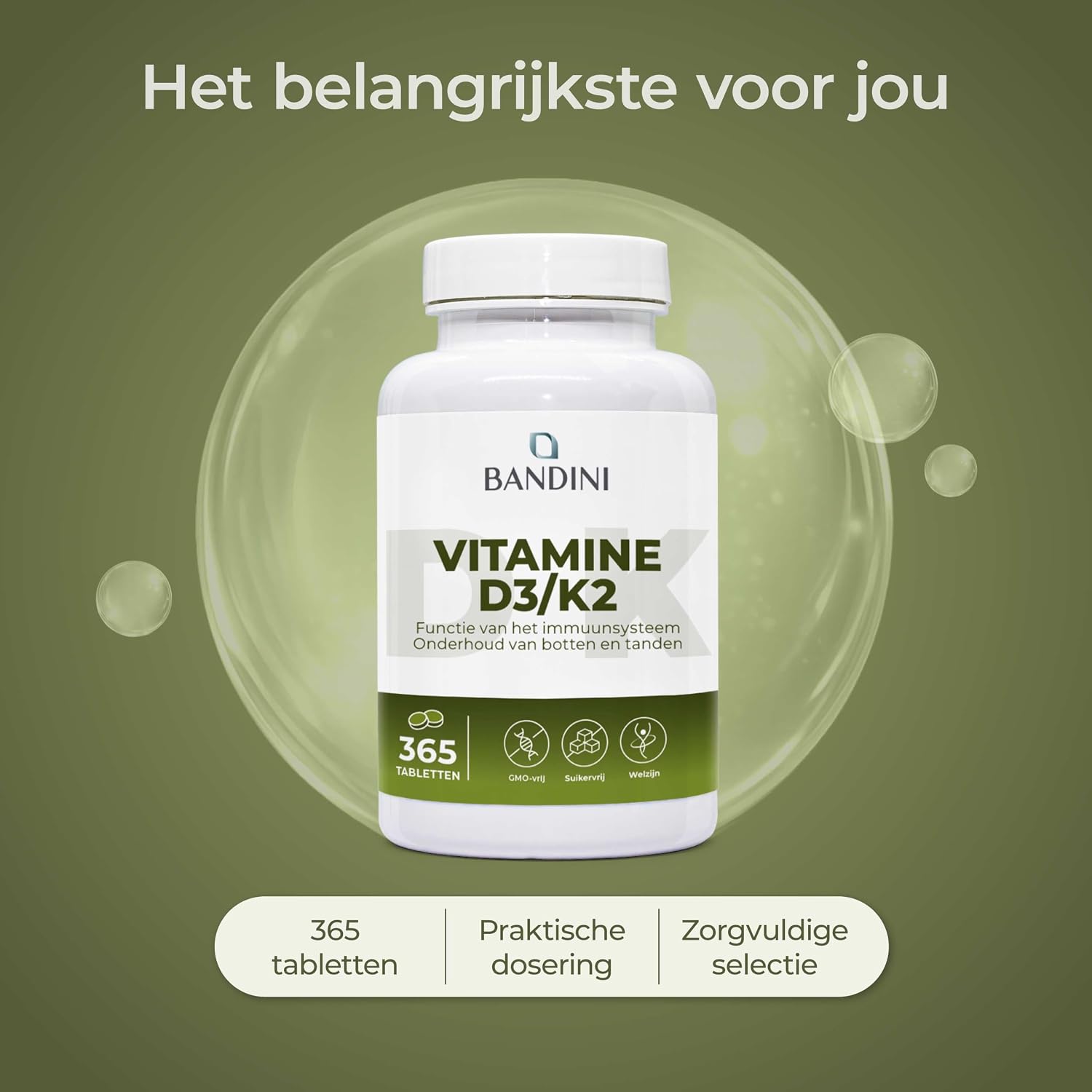 Thumbnail 3 de BANDINI Vitamine D3 K2, 365 tabletten met vitamine D en K