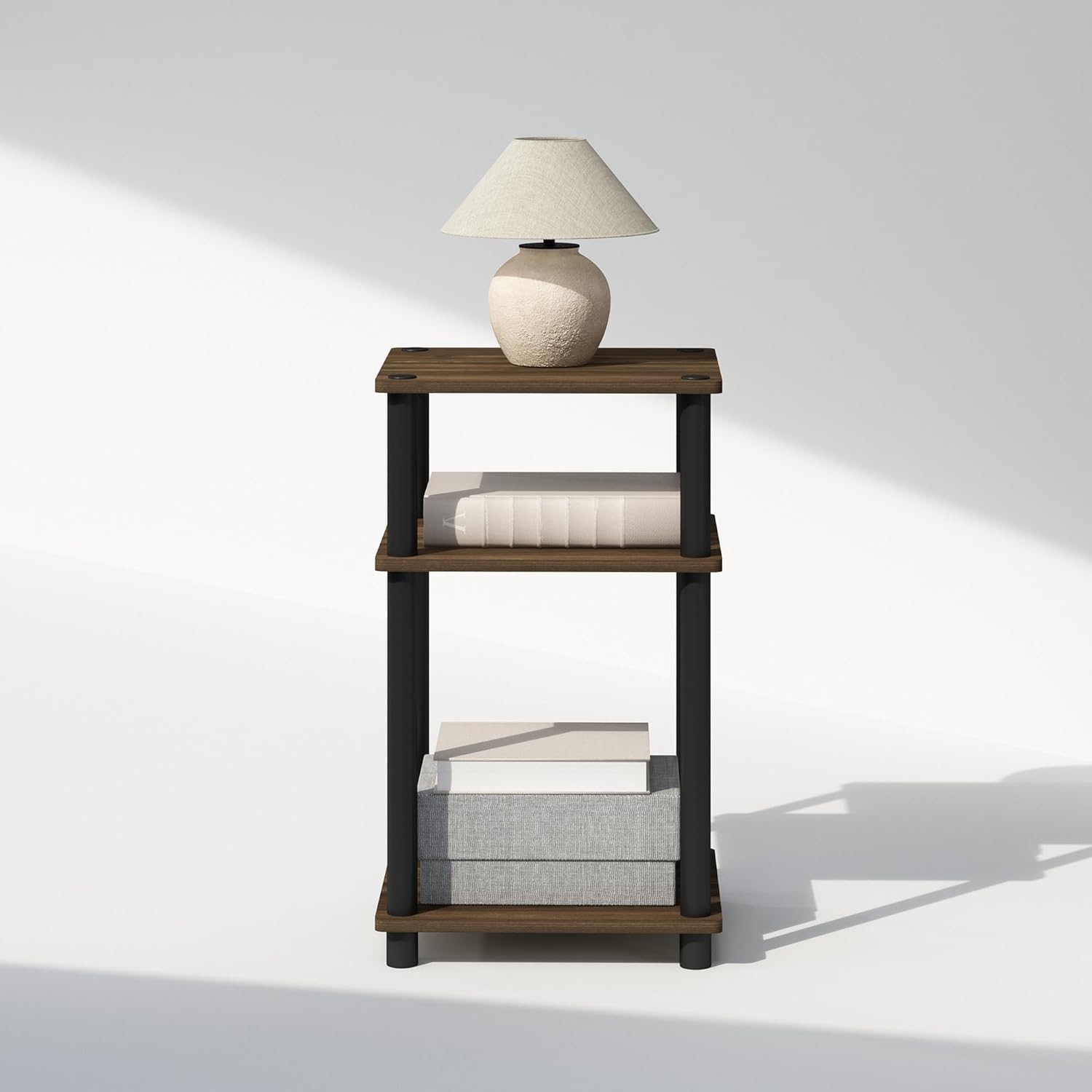 Detalle de Furinno Just 3-Tier Turn-N-Tube Open Storage Nightstand (1-Pack) in Columbia Walnut/Black