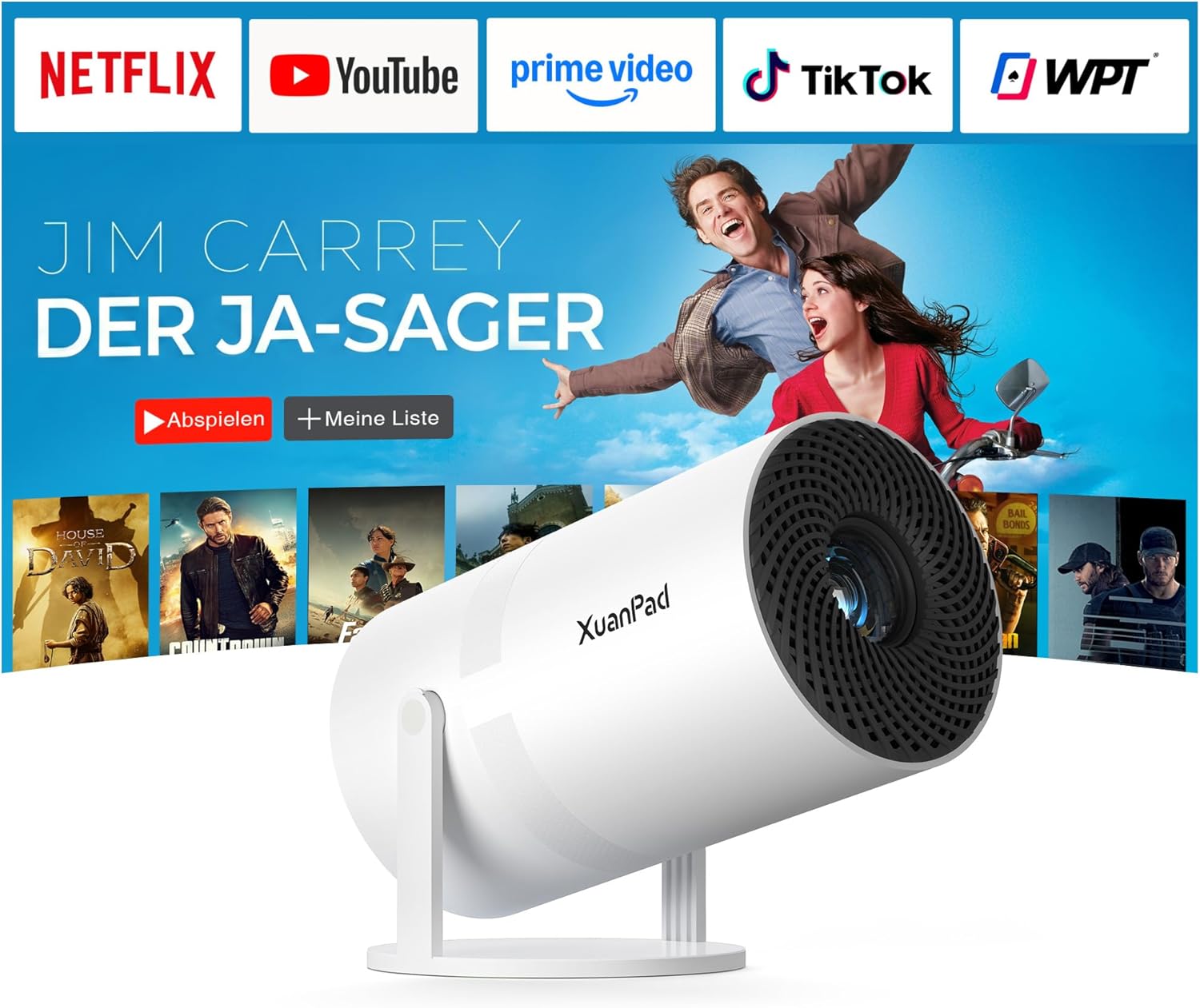 Detalle de XuanPad Mini Beamer 4K – Tragbarer 1080p Outdoor-Projektor mit WiFi, Bluetooth und 210°-Ständer