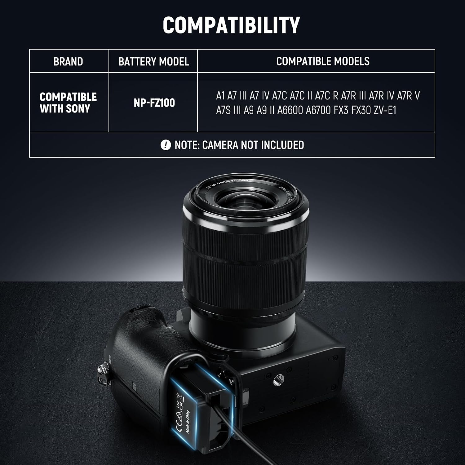 Detalle de NEEWER D Tap to NP-FZ100 Dummy Battery with Cable for V Mount Battery — Stable Power for Sony Cameras