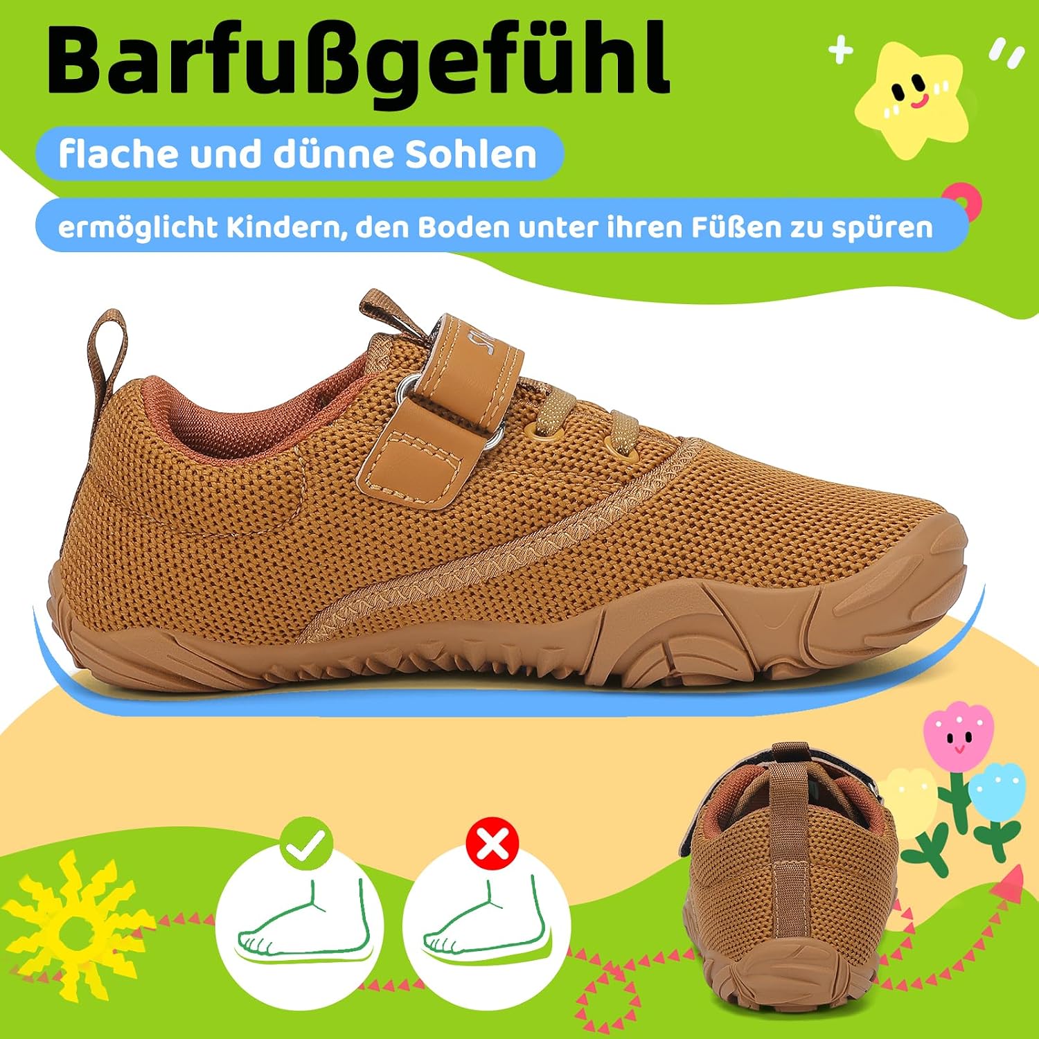 Detalle de SAGUARO Kinder Barfußschuhe leicht & rutschfest mit Klettverschluss (Gr. 24–36)