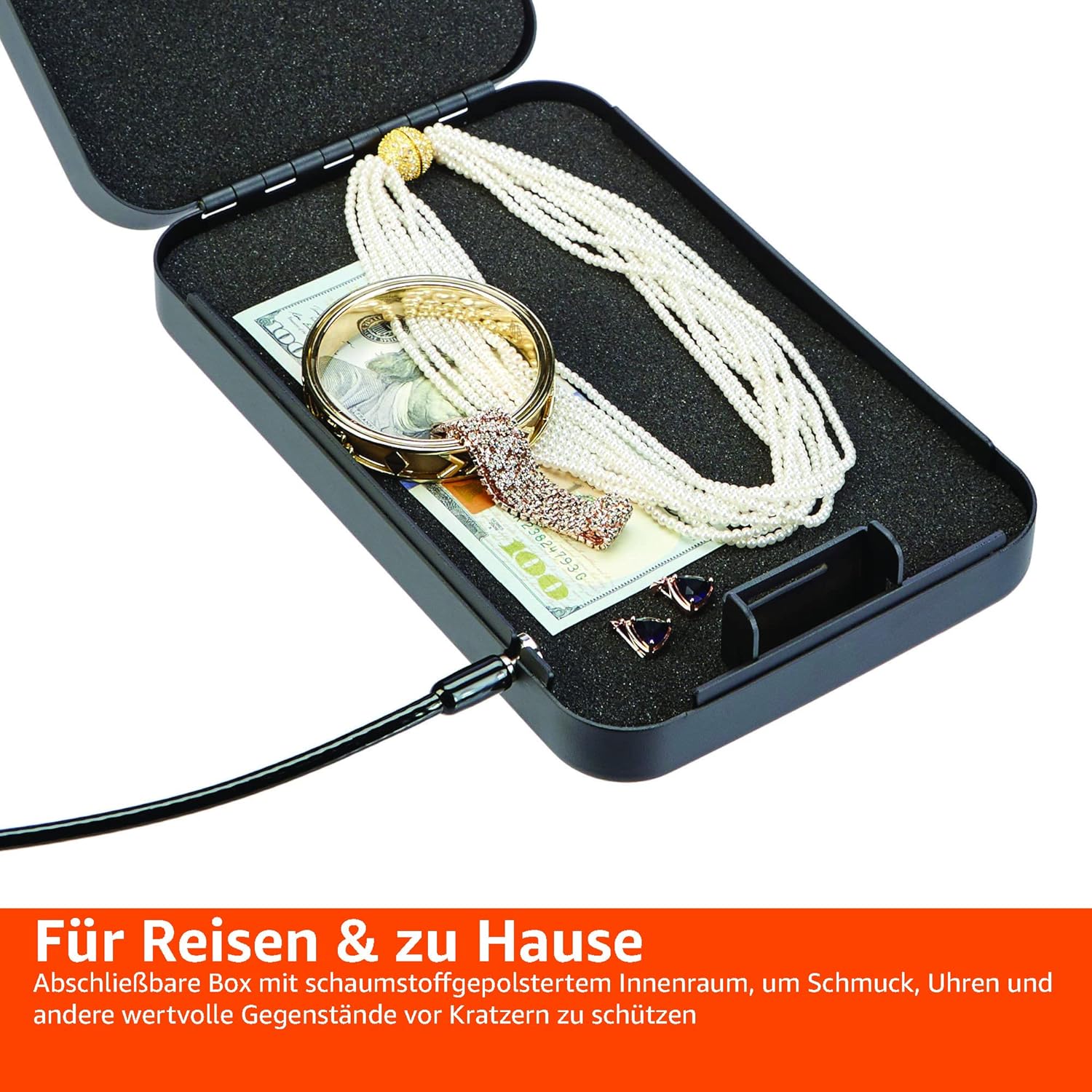 Detalle 2 de Amazon Basics Tragbarer Tresor mit Zahlenschloss XL – sicher verpackt unterwegs