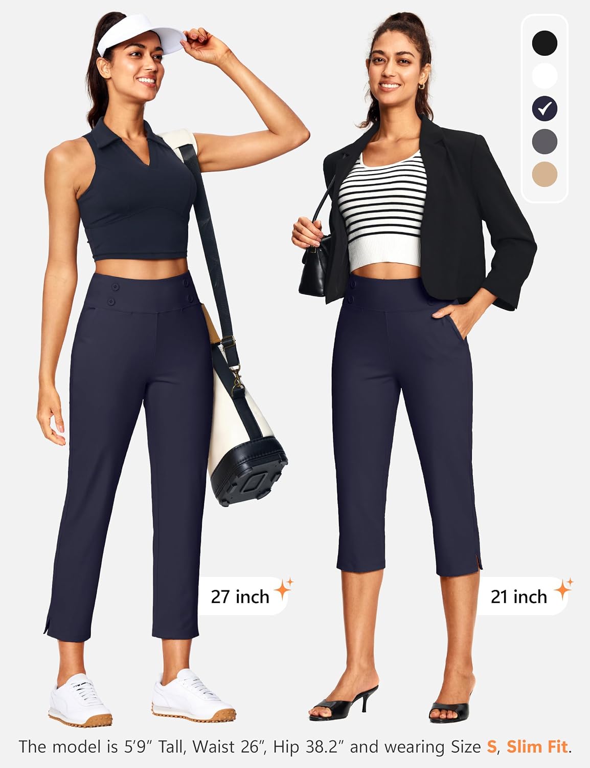 Detalle de ISEEGZ Capri Pants for Women: High-Waist Stretch Capris with Pockets (15/18/21/27) for Summer