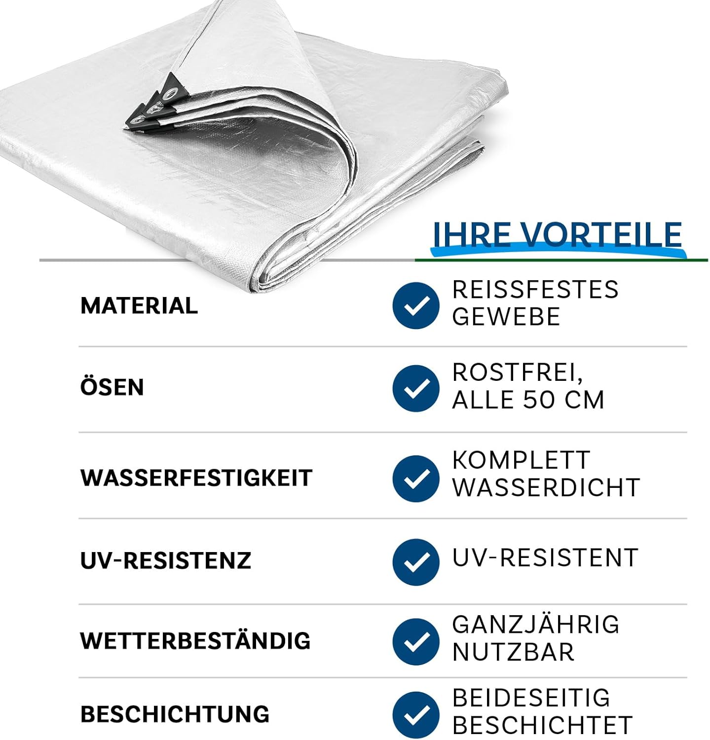 Detalle de etm Abdeckplane 140 g/m² wasserdicht 6 x 10 m Weiß – Allzweckplane für Schutz vor Witterung