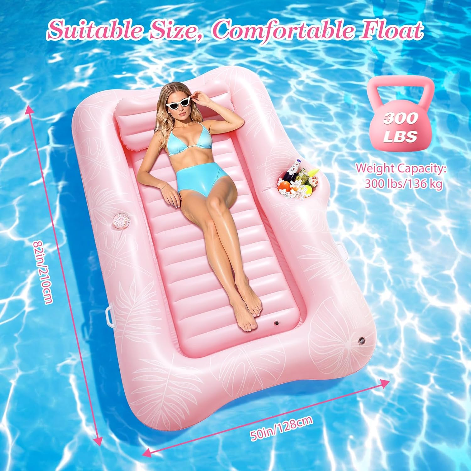 Detalle de MoKo Pool Floats Adult: Large Floating Bed with Ice Bar, Drink Holder & Tanning Chair