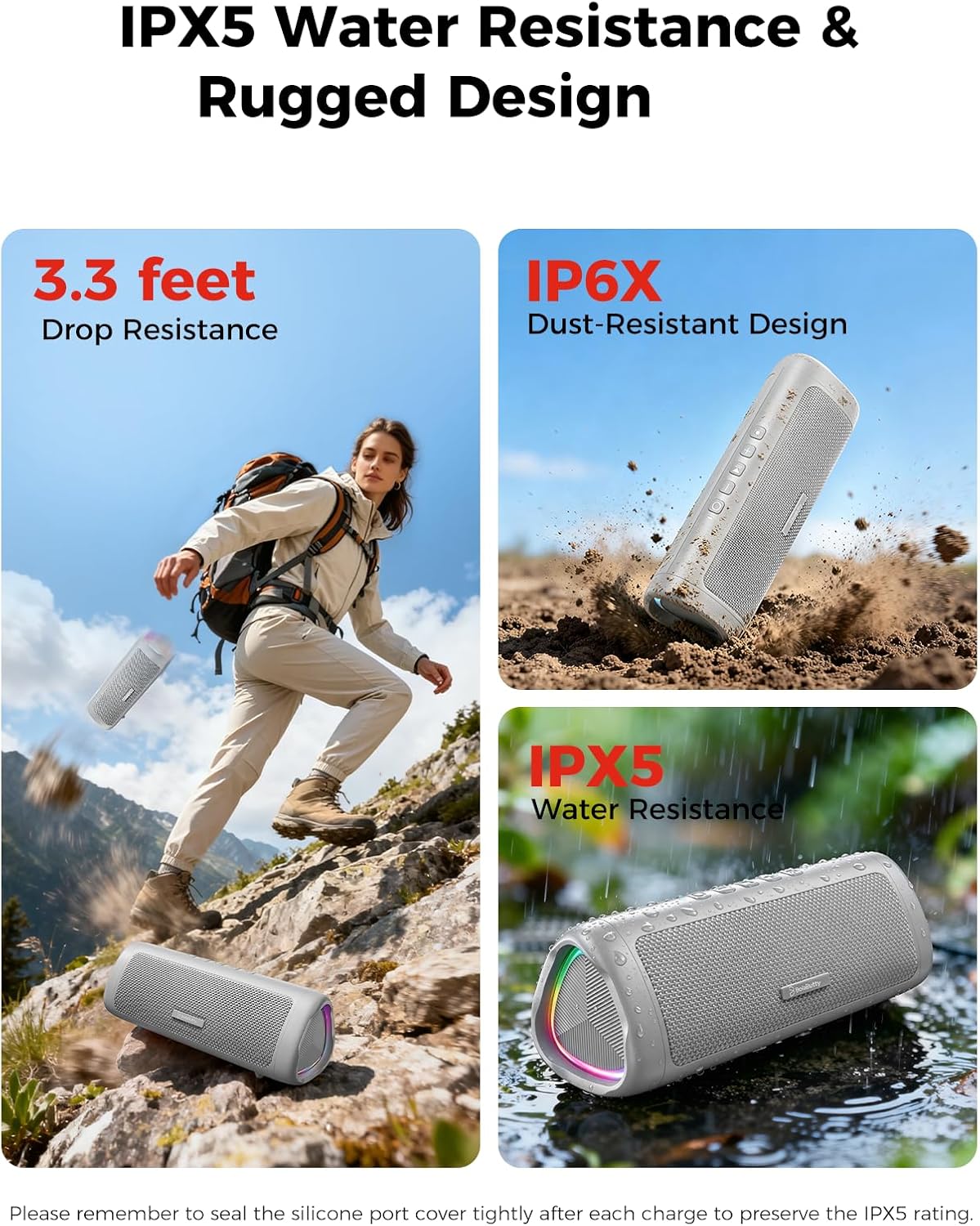 Detalle 2 de BolaButty Bluetooth Speaker Portable Wireless – IPX5, 20H Playtime, BT5.3, Dual Connectivity (Grey)