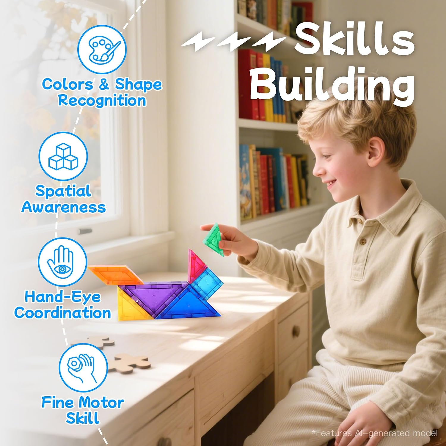 Thumbnail 5 de Magnetic Tangram Puzzle Blocks – Portable Magnetic Travel Games for Kids (Ages 3–8)