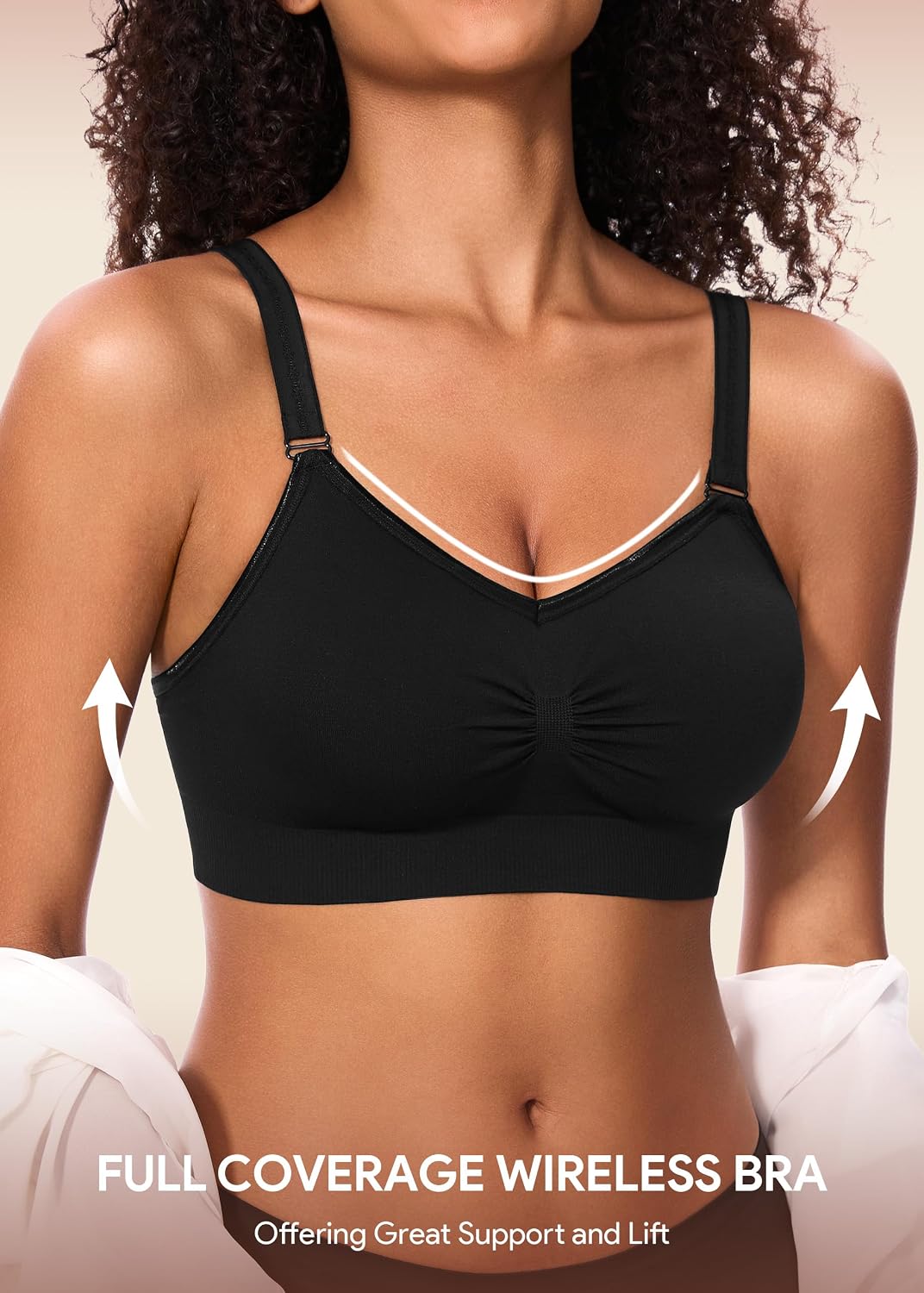 Detalle de HBselect 4er-Pack Damen-BHS ohne Bügel Seamless T-Shirt Bra / Yoga-Bustier mit herausnehmbaren Pads