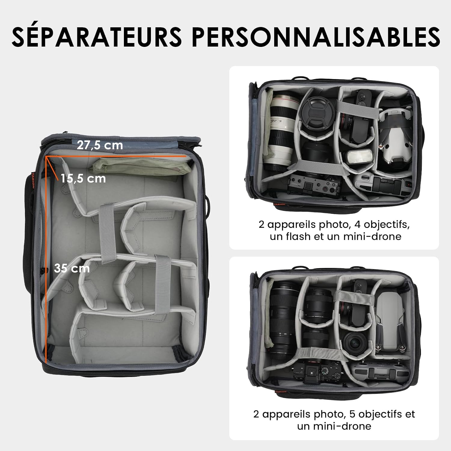Detalle de TARION Insert pour Sac Appareil Photo – Design modulable, protection renforcée et utilisation 2 en 1