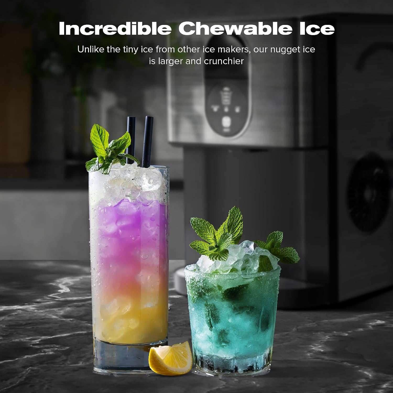 Detalle de Kismile HZB-20DN Countertop Nugget Ice Maker, 44 lb per 24 Hours
