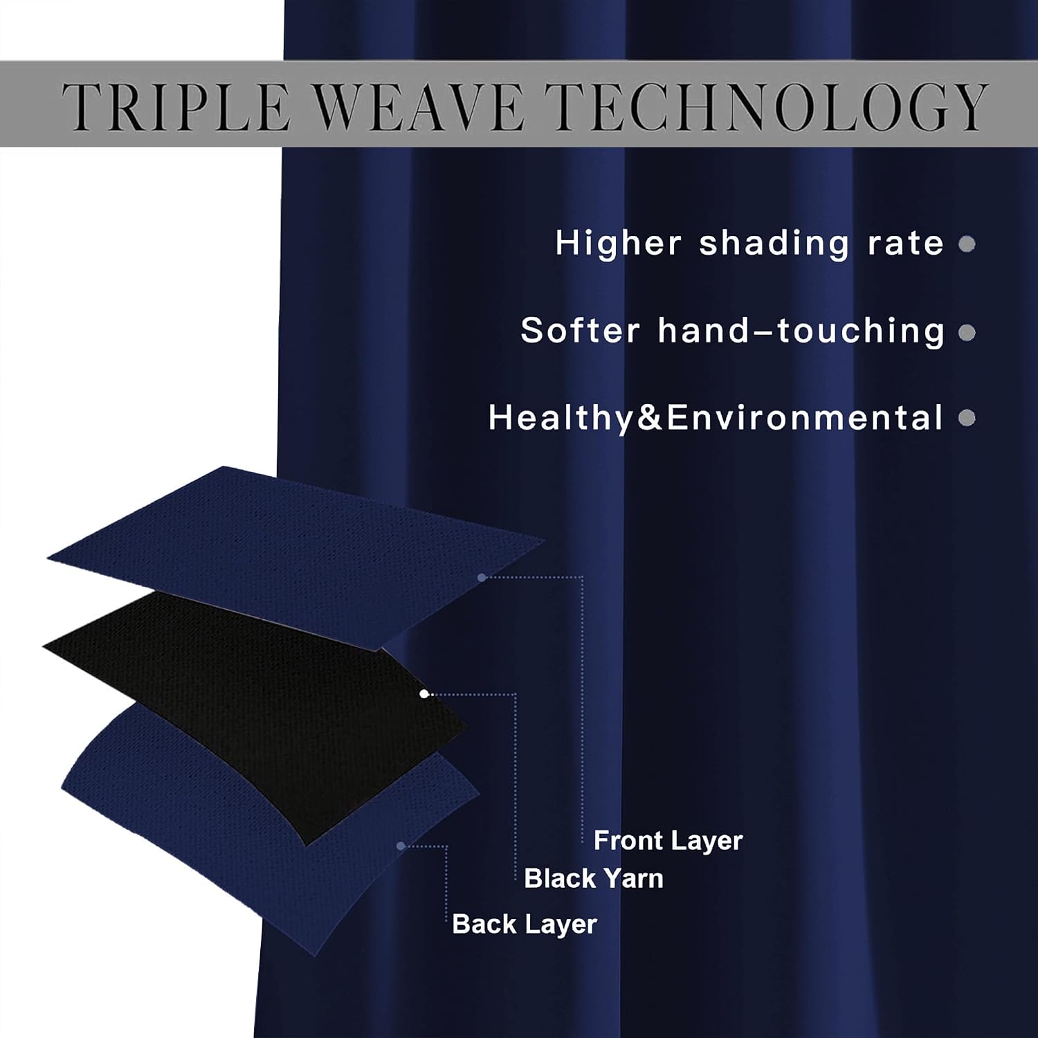 Thumbnail 3 de Aspire Homeware Blackout Curtains Navy 66x54in