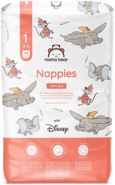 Detalle de Mama Bear Disney – Couches bébé taille 1 (2–5 kg), 48 unités — ultra absorbantes et confortables