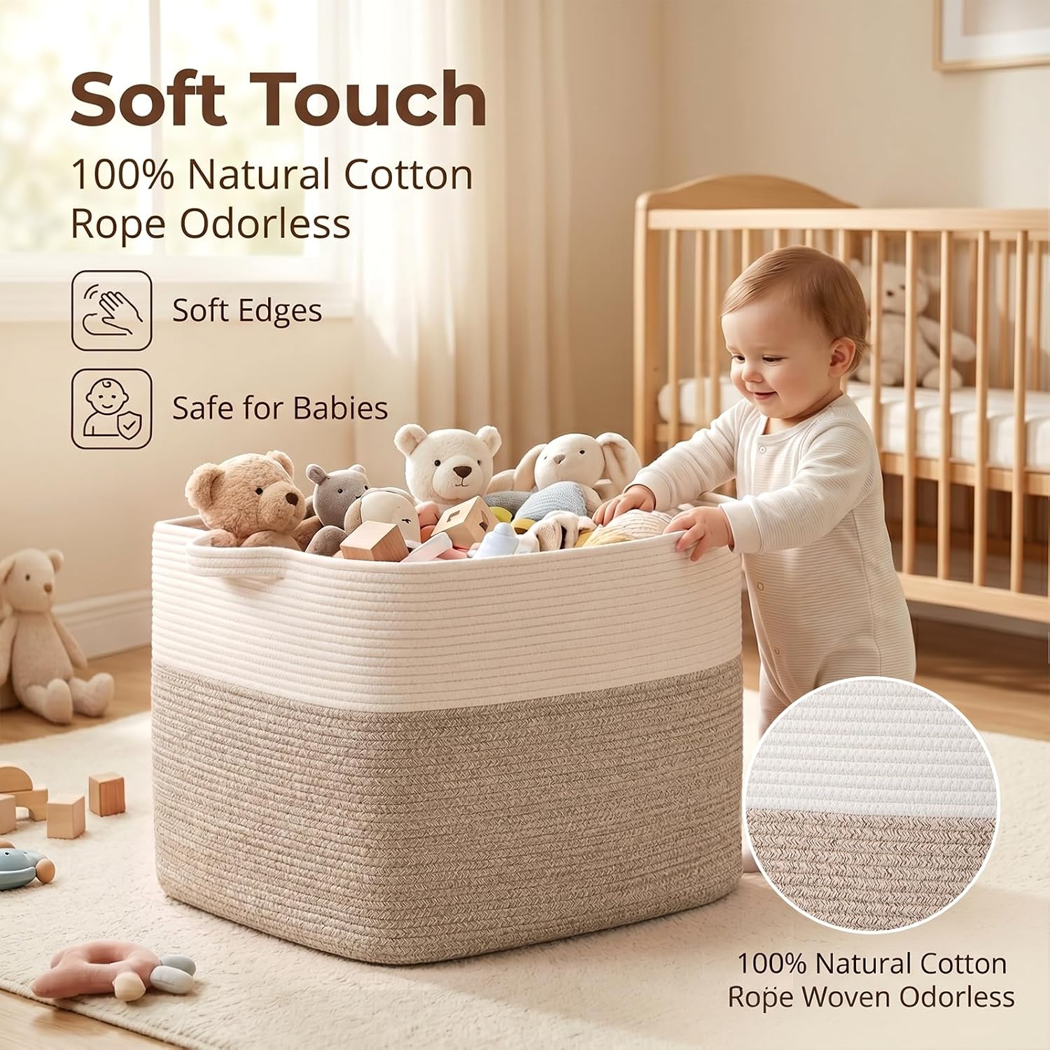 Thumbnail 3 de OIASKET MSAG07P123 108L Cotton Rope Storage Basket, 25" x 16" x 16
