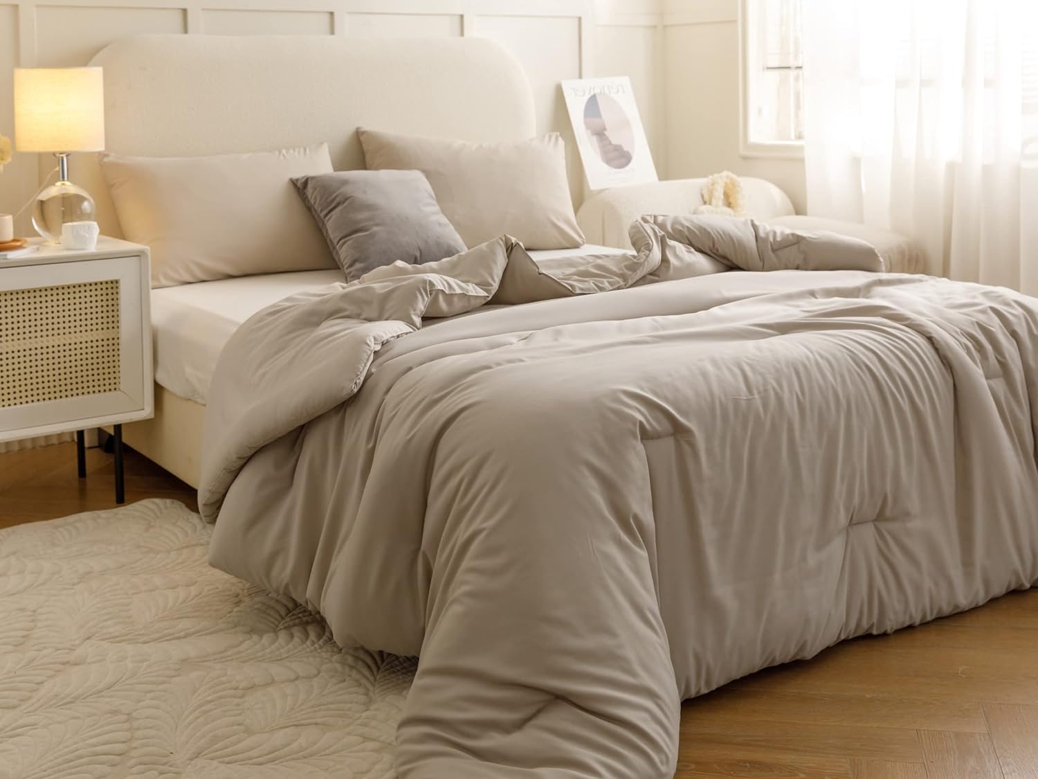 Thumbnail 4 de ROSGONIA Oatmeal-Q Queen Comforter Set, 3-Piece Polyester Boho Bedding