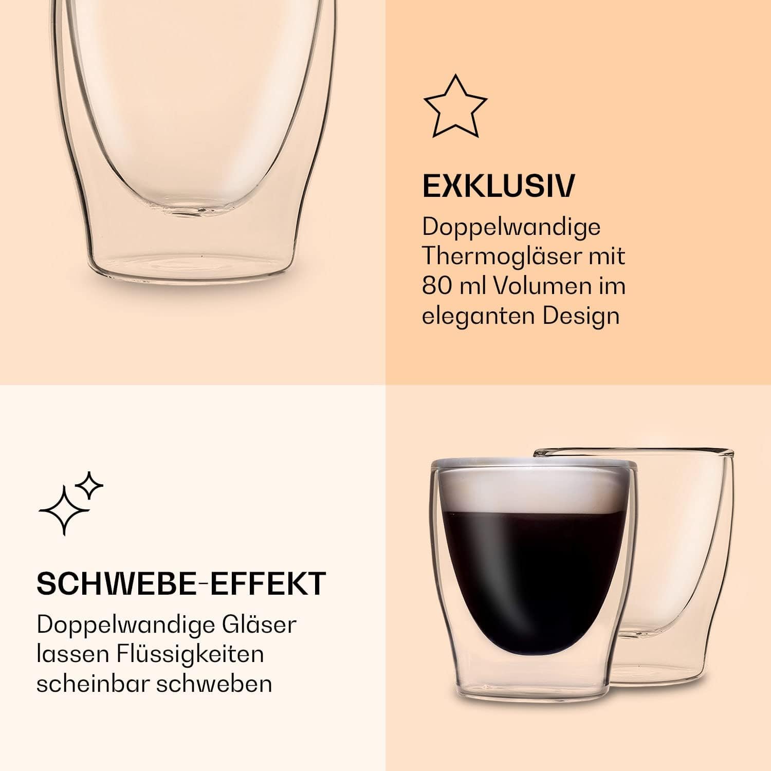 Detalle 2 de Feelino DUOS – szklanki termiczne 2 × 80 ml, przezroczyste, z podwójnymi ściankami